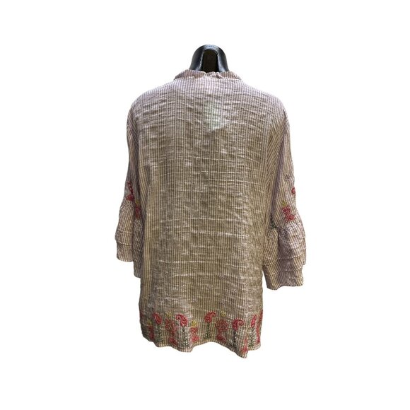 Johnny Was Workshop Purple & White Striped Embroidered Blouse Size L - Picture 2 of 7